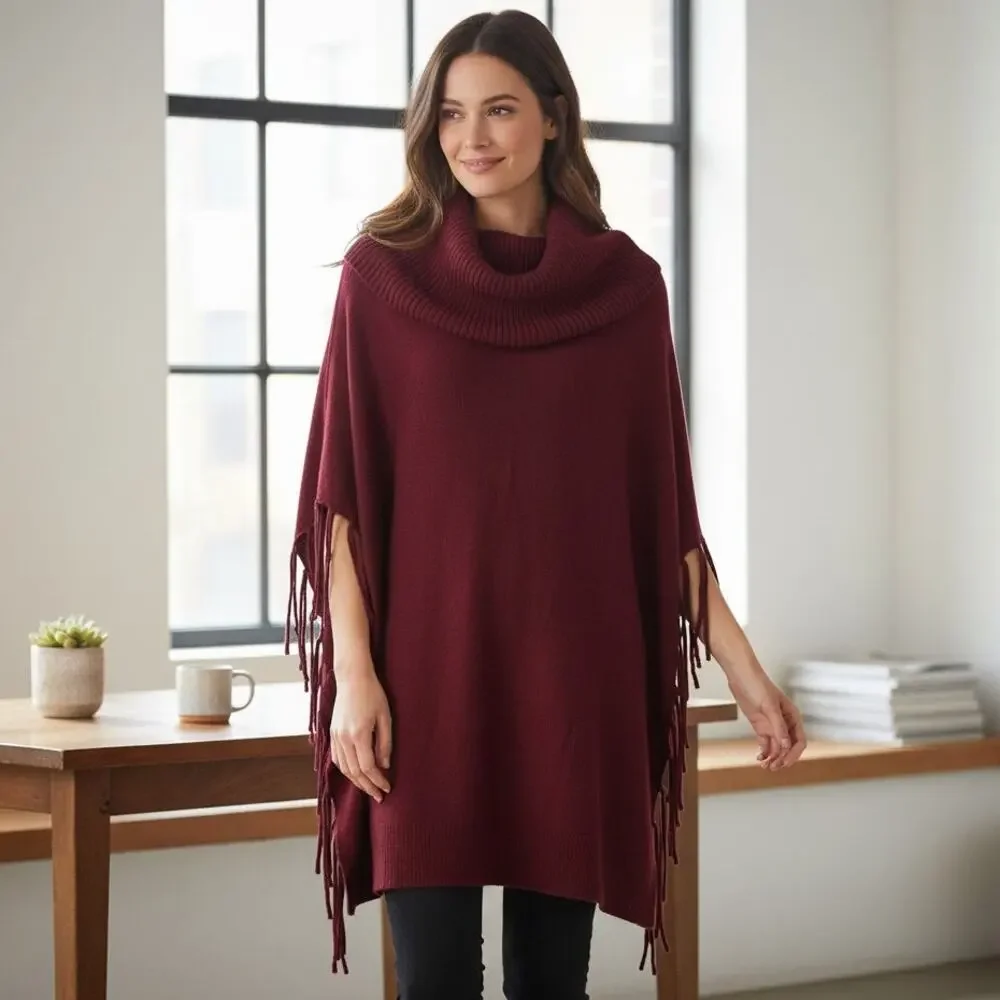 Women's XS Michael Kors Cotton Cowl Neck Pullover Tunic Sweater Fringe Sides